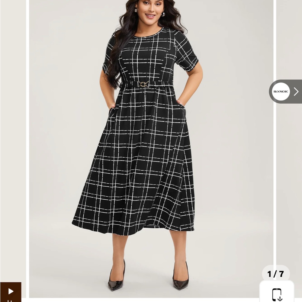 BloomChic Black & White Plaid Midi Dress